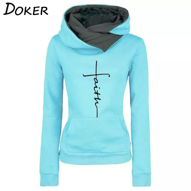 Faith Embroidered Sweatshirt Long Sleeve Pullover Hoodie