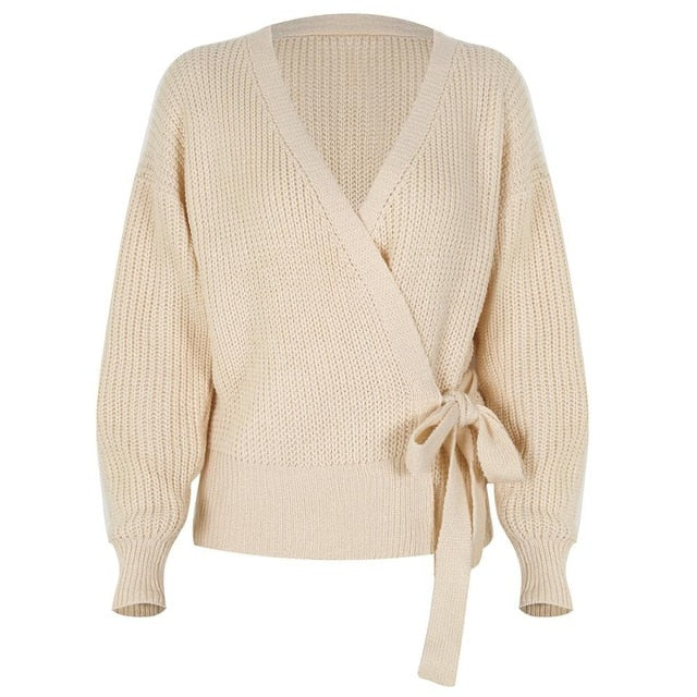 Women's Fashion Casual V-neck Lace Knit Sweater Pullover