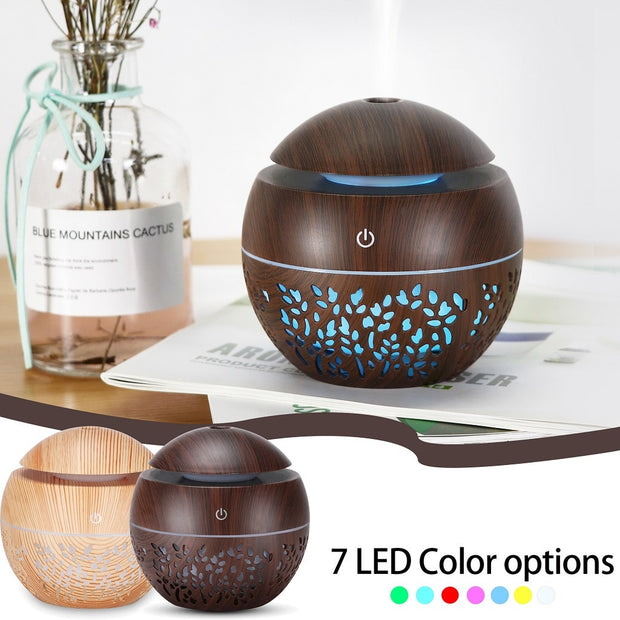 Home Office Aromatherapy Humidifier Essential Oil Diffuser Wood Grain Ultrasonic Air Diffuser With 7 Colors