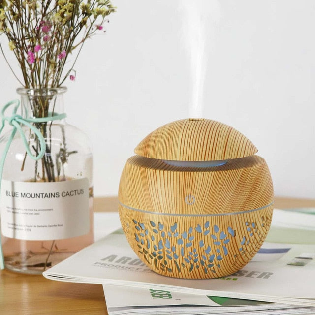 Home Office Aromatherapy Humidifier Essential Oil Diffuser Wood Grain Ultrasonic Air Diffuser With 7 Colors