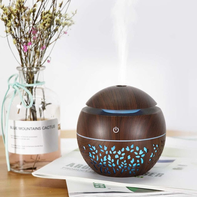 Home Office Aromatherapy Humidifier Essential Oil Diffuser Wood Grain Ultrasonic Air Diffuser With 7 Colors