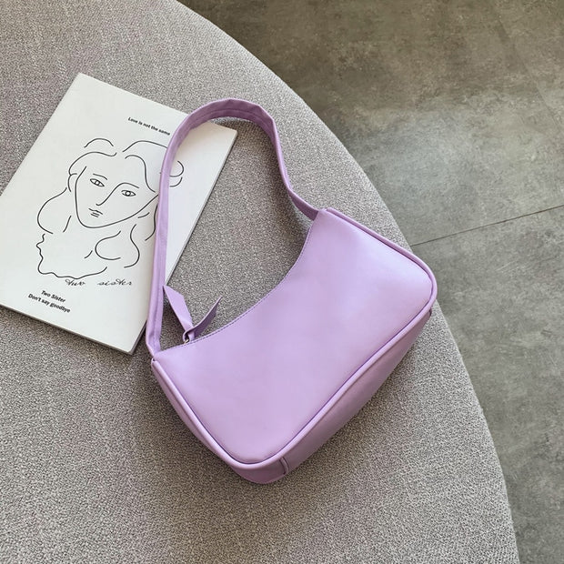 Soft Leather Underarm Bag Retro Baguette Handbag