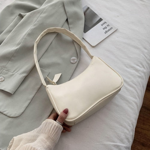Soft Leather Underarm Bag Retro Baguette Handbag