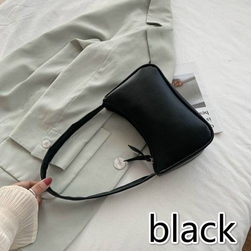 Soft Leather Underarm Bag Retro Baguette Handbag