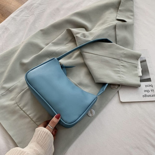 Soft Leather Underarm Bag Retro Baguette Handbag