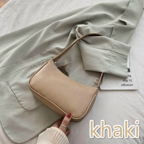 Soft Leather Underarm Bag Retro Baguette Handbag