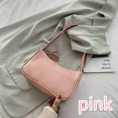 Soft Leather Underarm Bag Retro Baguette Handbag