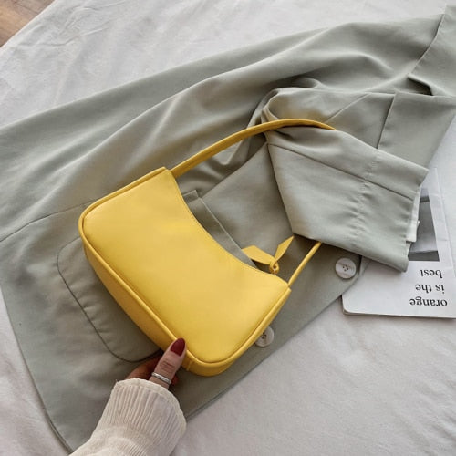 Soft Leather Underarm Bag Retro Baguette Handbag