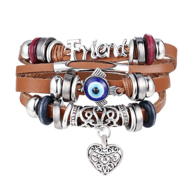 Vintage Leaf Feather Multilayer Leather Bracelet