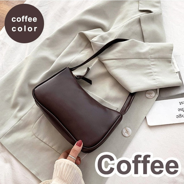 Soft Leather Underarm Bag Retro Baguette Handbag