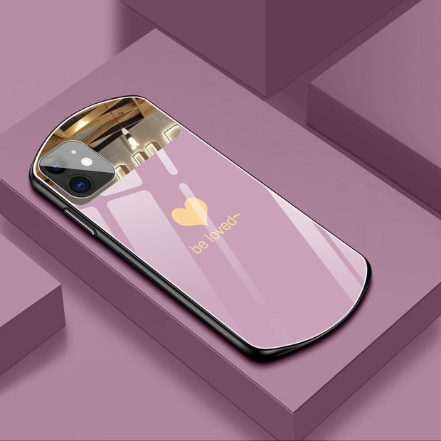 Oval Heart-shaped Tempered Glass & Makeup Mirror Phone Case For iPhone 12 11 Pro Max X
