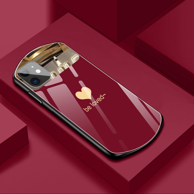 Oval Heart-shaped Tempered Glass & Makeup Mirror Phone Case For iPhone 12 11 Pro Max X