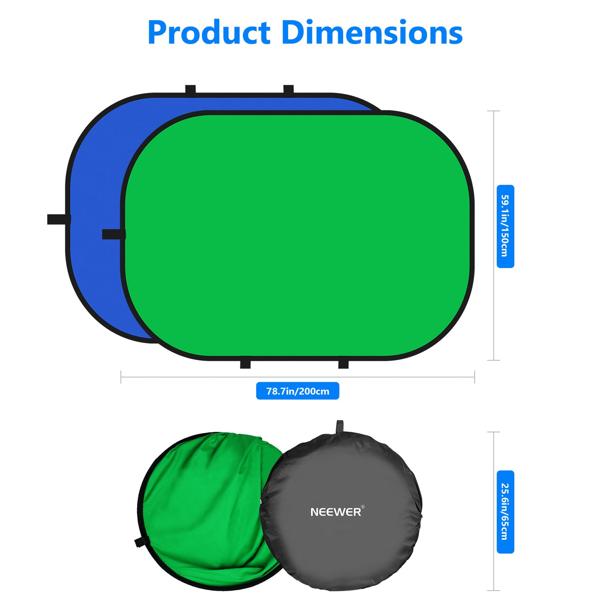 Neewer 2-in-1 Chromakey Green Chromakey Blue Collapsible Backdrop Collapsible Reversible Background 4.9x6.6 feet/1.5x2 meters
