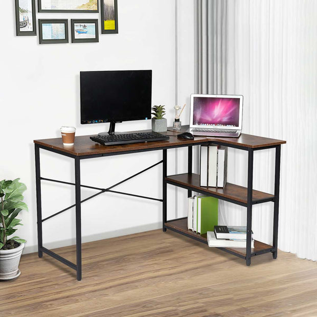 120x80x72cm L-Shaped Desk Corner Computer Desk with Shelves and CPU Stand Home Gaming Desk Office Writing Workstation PC Table