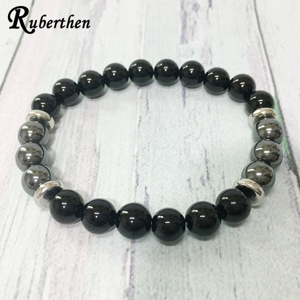 Black Tourmaline Energy Bracelet Natural Hematite Bracelet Energizing the Heart Chakra Yoga Jewelry